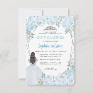 Budget Blue Silver Blumenprinzessin Quinceañera Mitteilungskarte