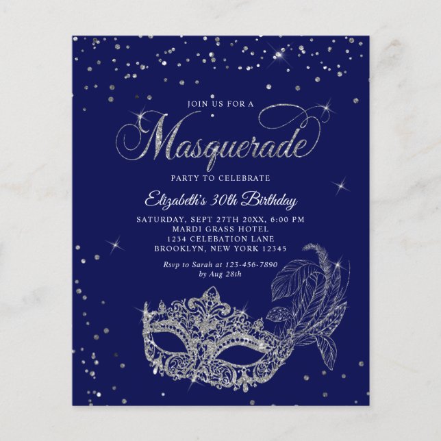 BUDGET Blue Silver Glitzer Masquerade Geburtstag (Vorderseite)