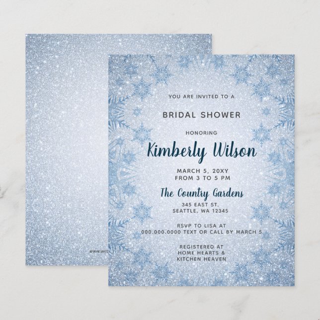 Budget Blue Snowflakes Bridal Dusche Einladung (Vorne/Hinten)
