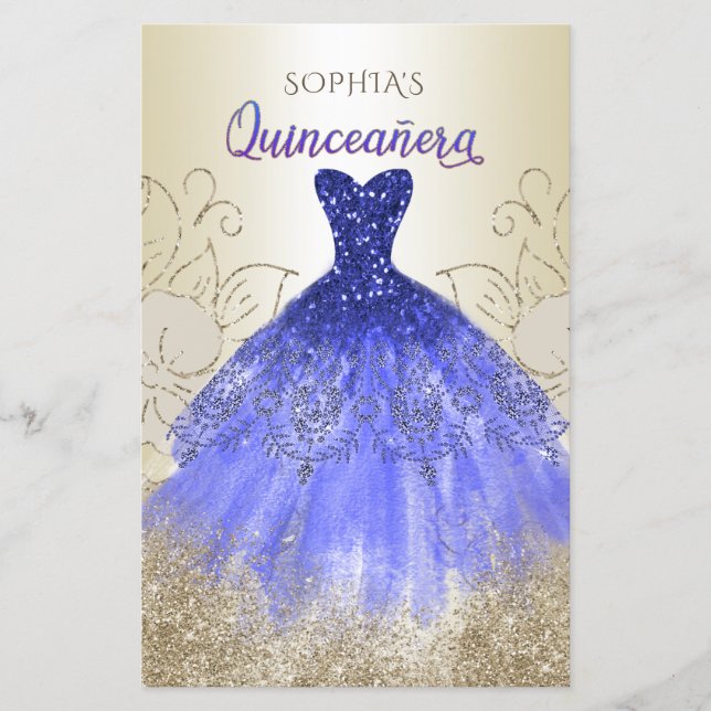 Budget Blue Sparkle Dress Quinceañera Einladung (Vorderseite)