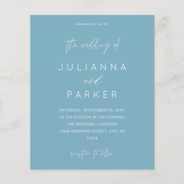 Budget Blue Summer MOD Calligraphy Wedding Flyer (Vorne)