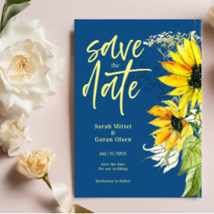 Budget Blue Sunflower Save the Date Einladung