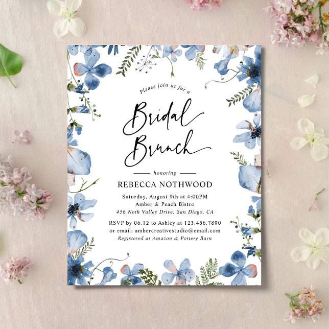 Budget Blue Watercolor Bridal Brunch Einladung (Von Creator hochgeladen)