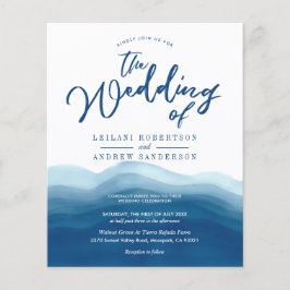 Budget Blue Watercolor Wave Wedding Einladung