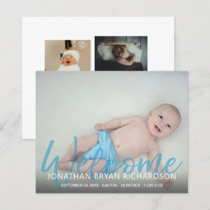 Budget Blue Welcome Multi Foto Baby Ankündigung