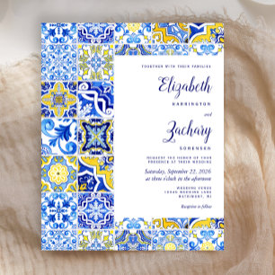 Budget Blue Yellow Tile Hochzeit Einladung