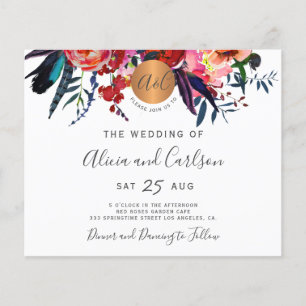 Budget-Blumen-Boho-Monogramm-Hochzeitseinladung Flyer