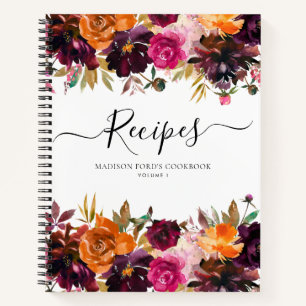 Budget-Blumen-Burgund-Rosa-Pink-Rezept Notizbuch