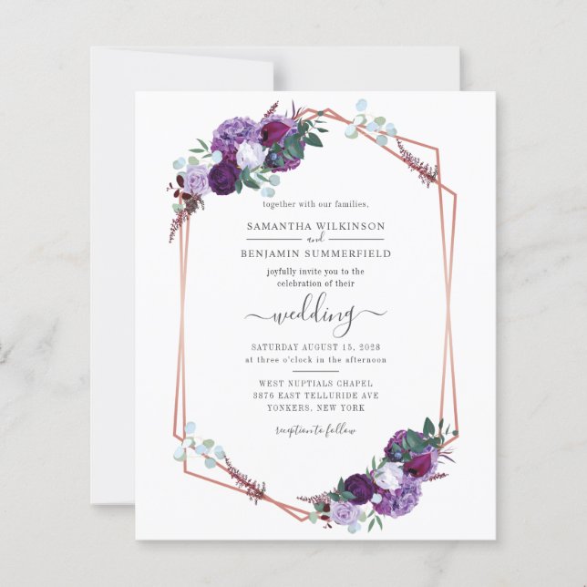 Budget-Blumen-Geometrie-Schrift Hochzeits-Einladun (Vorderseite)