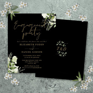 Budget-Blumen Gold-Schwarze Hochzeitsparty-Einladu