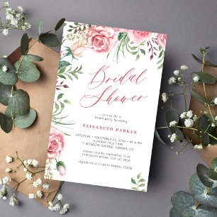 Budget-Blumen-Rosa-Schriftzug-Brautparty-Einladung Flyer