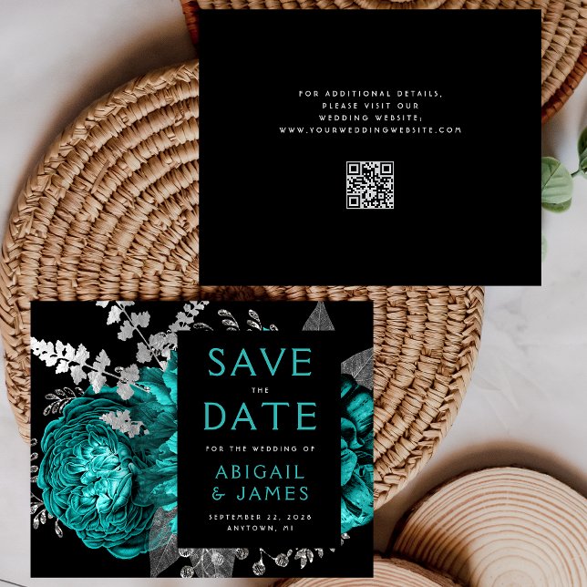 Budget-Blumen-Teal-Silber-QR-Code-Sparen Sie das D (Von Creator hochgeladen)