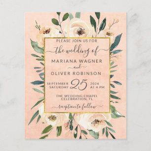 Budget Blumenbeige Gold Rosa Hochzeit Einladung Flyer