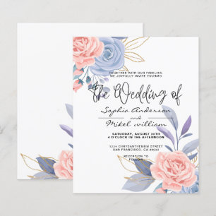 Budget Blumenblauer & rosa Goldene Hochzeit Einlad