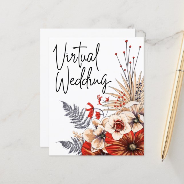 Budget Blumencreme Virtual Wedding Einladung (Vorderseite/Rückseite Beispiel)