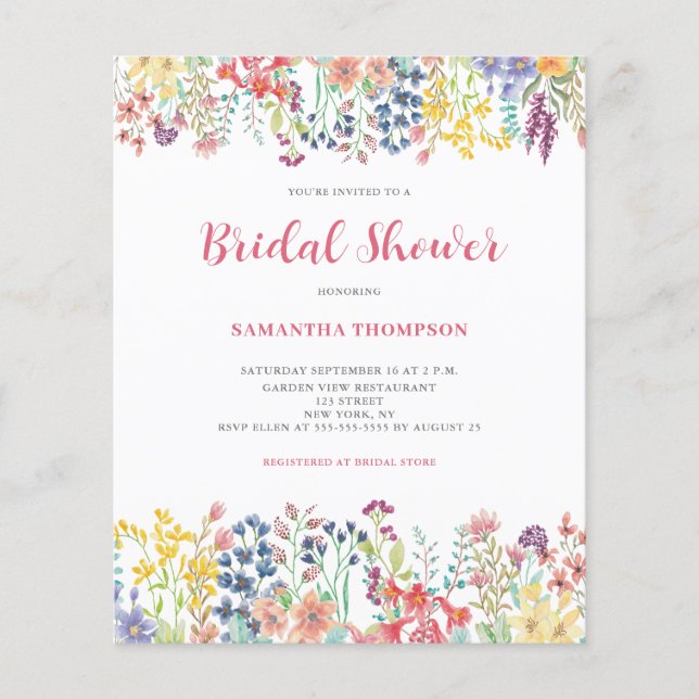 Budget Blumendusche Botanische Bridal Einladung (Vorderseite)