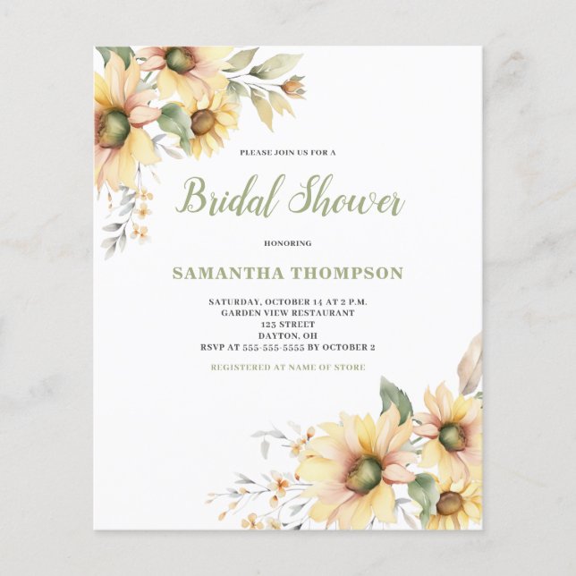Budget Blumendusche Botanische Bridal Einladung Flyer (Vorne)