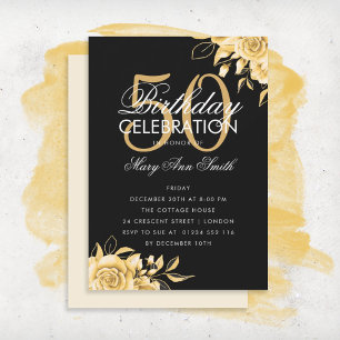 Budget Blumengeburt Elegante Gold & Schwarz Einlad Mitteilungskarte