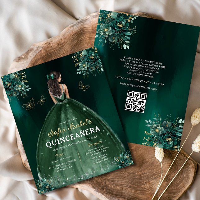 Budget Blumengrün Kleid QR Code Quinceanera (Von Creator hochgeladen)