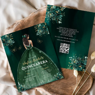 Budget Blumengrün Kleid QR Code Quinceanera Flyer