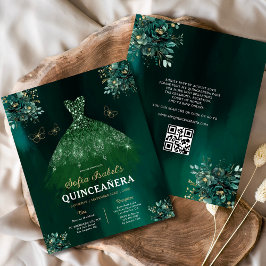 Budget Blumengrün Kleid QR Code Quinceanera Flyer