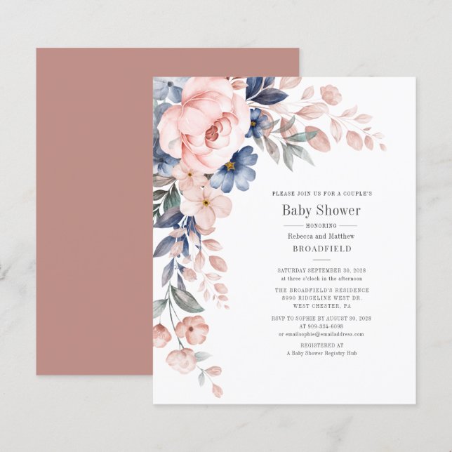 Budget Blumenpaare Kinderdusche Rosa Einladung (Vorne/Hinten)