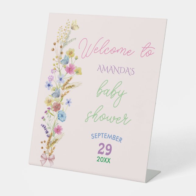 Budget Blumenrosa Babydusche Begrüßungszeichen Sockelschild (Vorderseite)