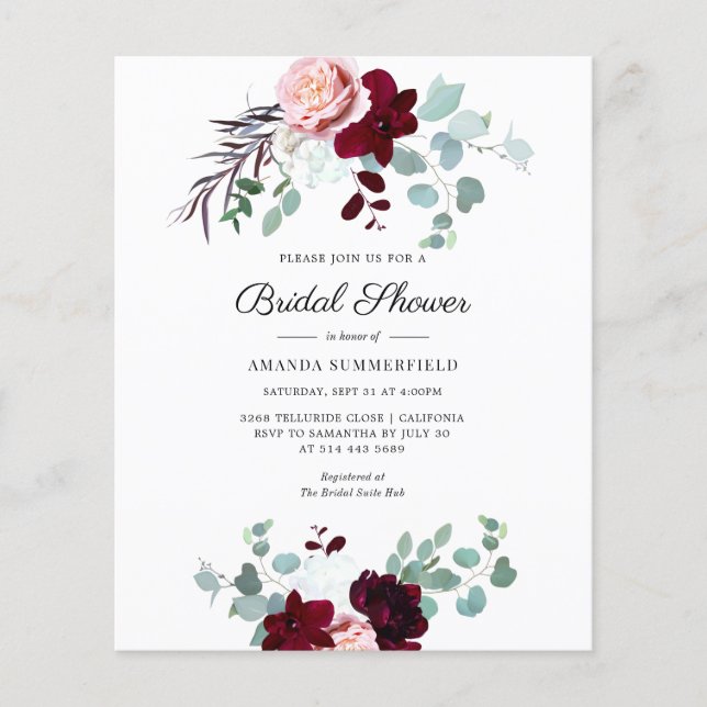 Budget Blumenschrift Bridal Dusche Einladung (Vorderseite)