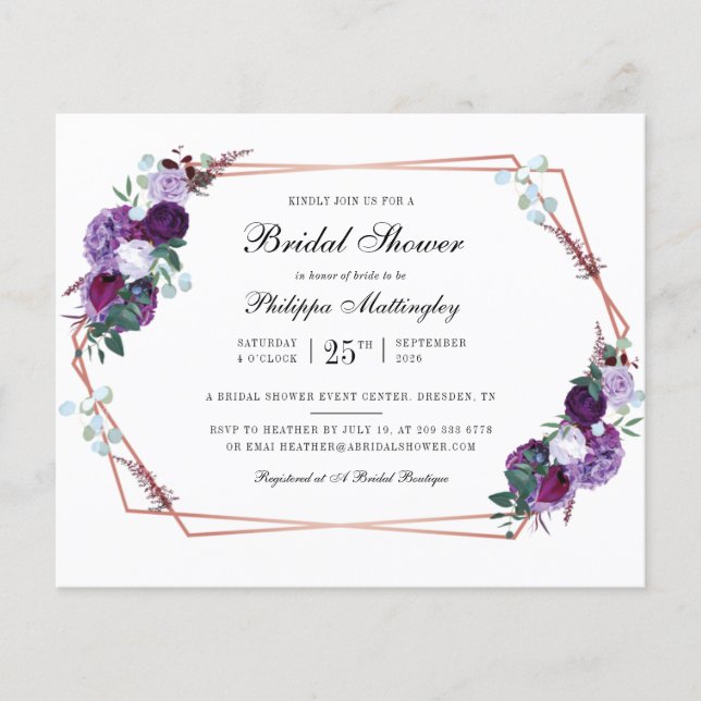 Budget Blumenschrift Bridal Dusche Einladung (Vorderseite)