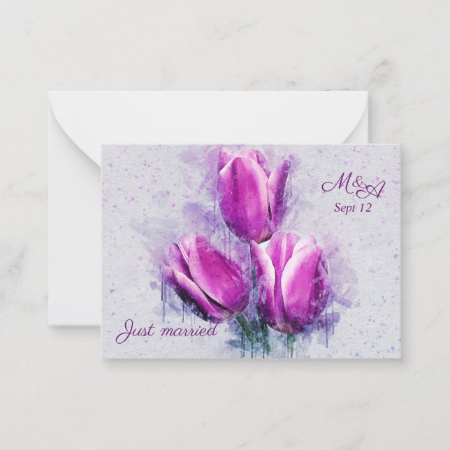 Budget. Blumenstrauß, Fuchsientulips nur verheirat Mitteilungskarte (Vorderseite)