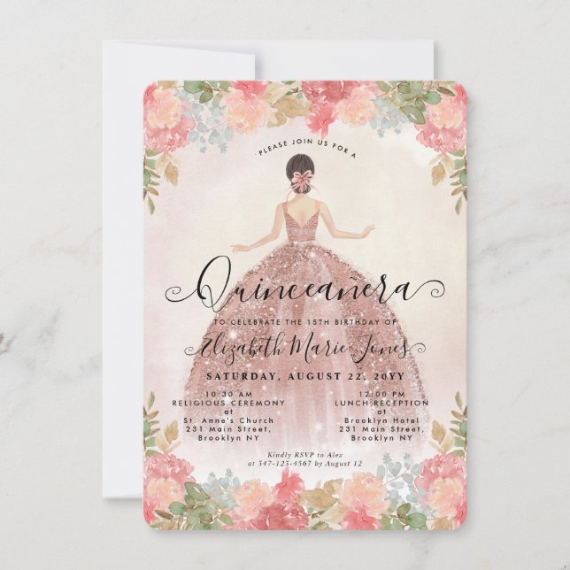 Budget Blumenstrauß Rose Rosa Prinzessin Quinceane Mitteilungskarte (Vorderseite)