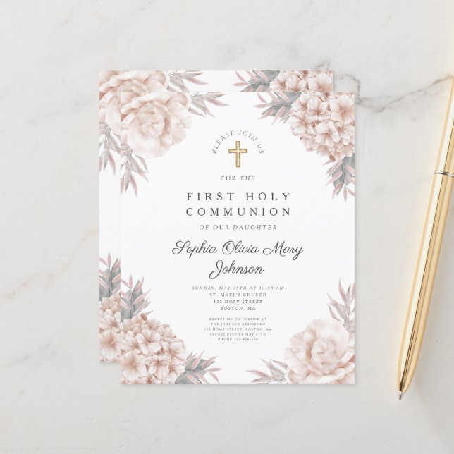 Budget Blumenzwiebeln Gold Cross Erste Kommune (Vorderseite/Rückseite Beispiel)