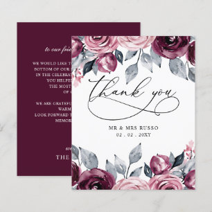 Budget Blush Burgunder Hochzeit Danksagungskarte