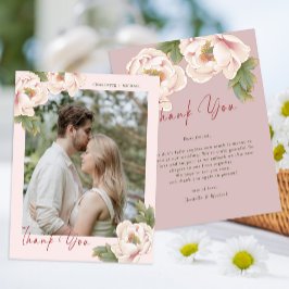 Budget Blush Floral Foto Hochzeit Danke Karte