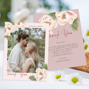 Budget Blush Floral Foto Hochzeit Danke Karte