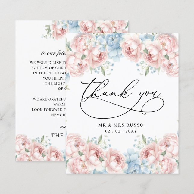 Budget Blush Floral Mariage Carte de remerciements (Devant / Derrière)