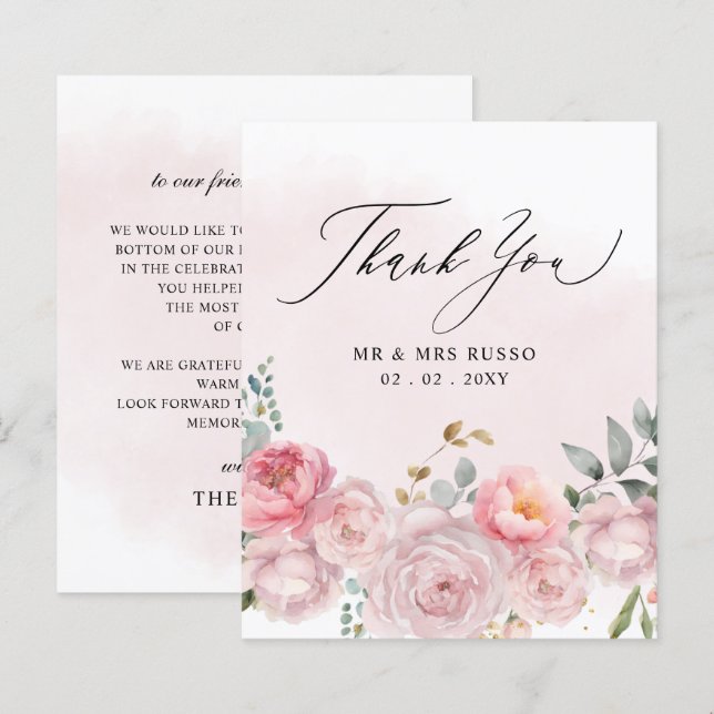 Budget Blush Floral Mariage Carte de remerciements (Devant / Derrière)