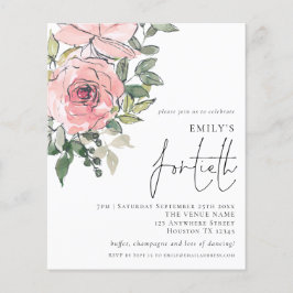 Budget Blush Florals Fortieth Birthday Einladung