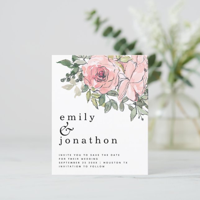 Budget Blush Florals Hochzeit speichern das Datum (Stehend Vorderseite)