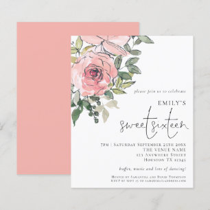 Budget Blush Florals Sweet 16 Einladung