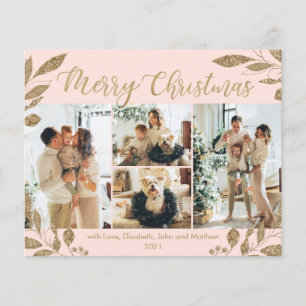 Budget Blush Gold Blätter Foto Weihnachtskarte