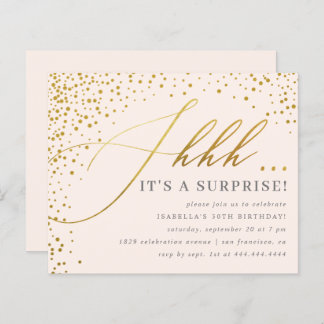 Budget Blush & Gold Confetti Script Überraschung P