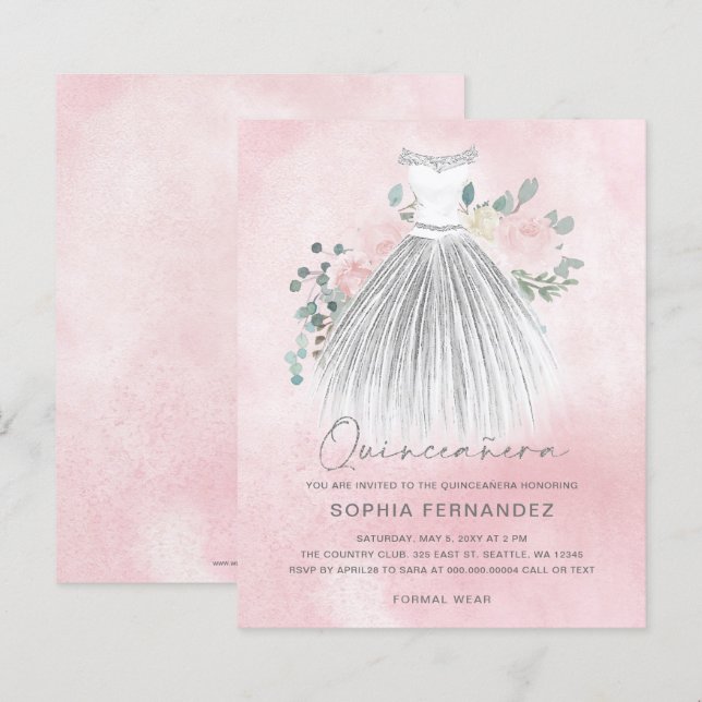 Budget Blush Gold Glitzer Dress Quinceañera Einlad (Vorne/Hinten)