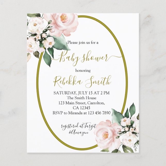 Budget Blush Pink Babydusche Inavitation (Vorderseite)