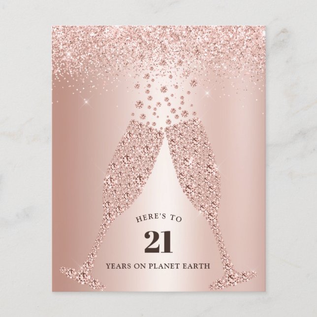 Budget Blush Pink Champagne 21st Birthday Invite (Vorderseite)