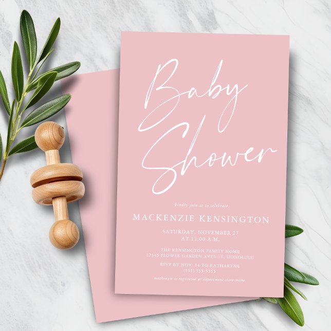 Budget Blush Pink Einfache Script Baby Dusche (Budget Blush Pink Simple Script Baby Shower Invitation)