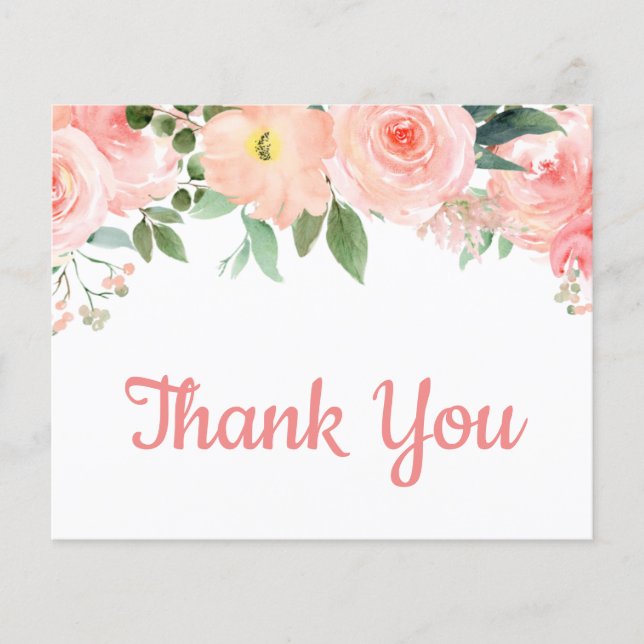 Budget Blush Pink Floral Danke Karte (Vorderseite)