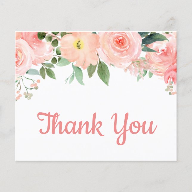 Budget Blush Pink Floral Danke Karte (Vorne)