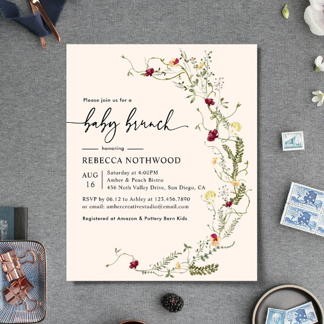 Budget Blush Pink Florals Baby Brunch Einladung (Von Creator hochgeladen)