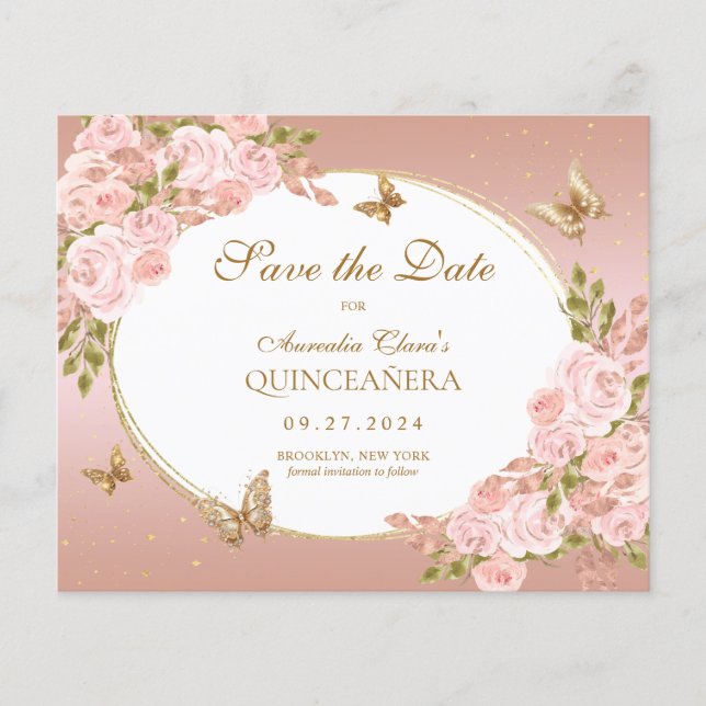 BUDGET Blush Pink Gold Schmetterling Mis Quince (Vorderseite)
